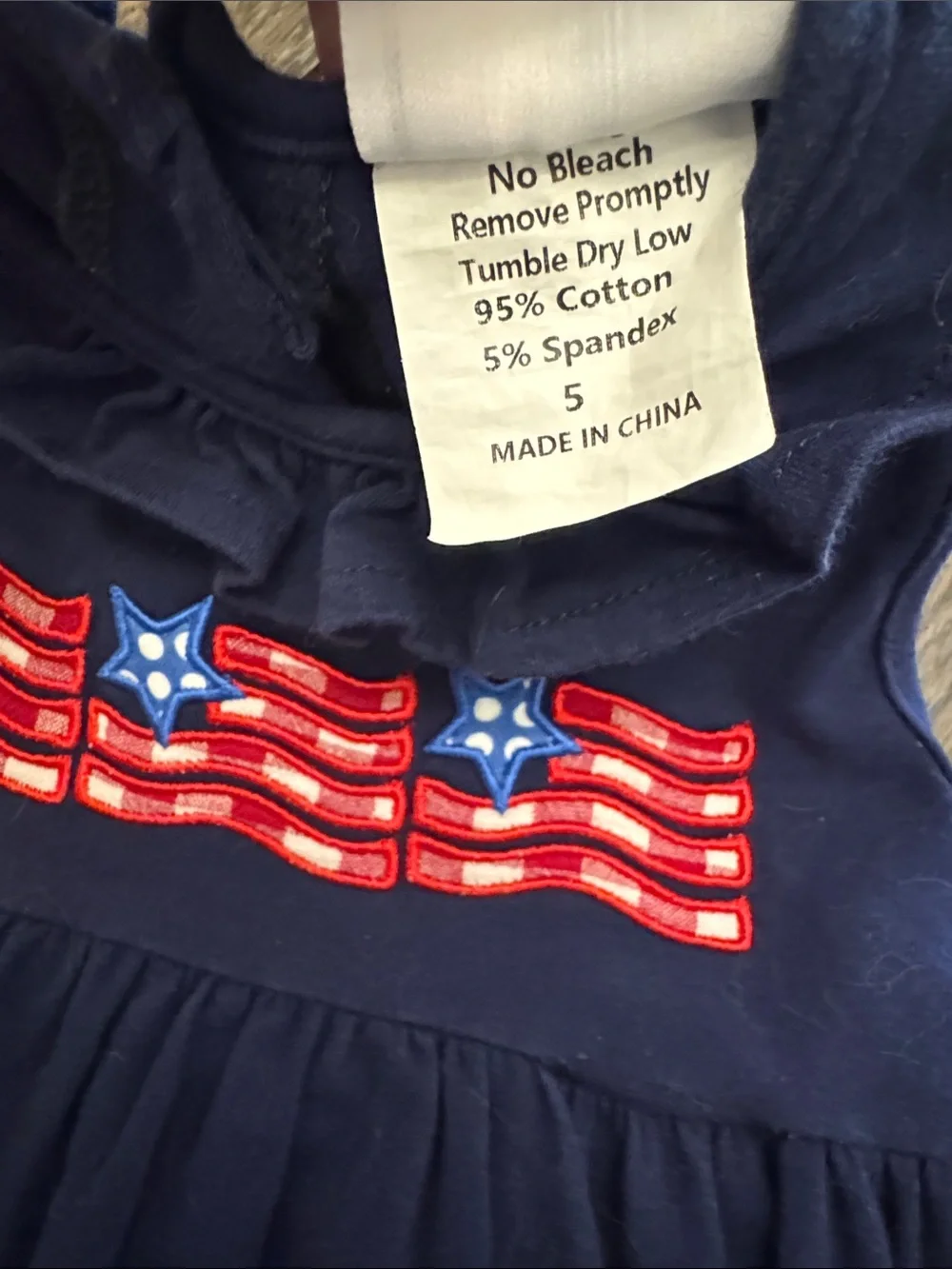 Stitchy Fish Girls 5 Navy Ruffle Flag Dress